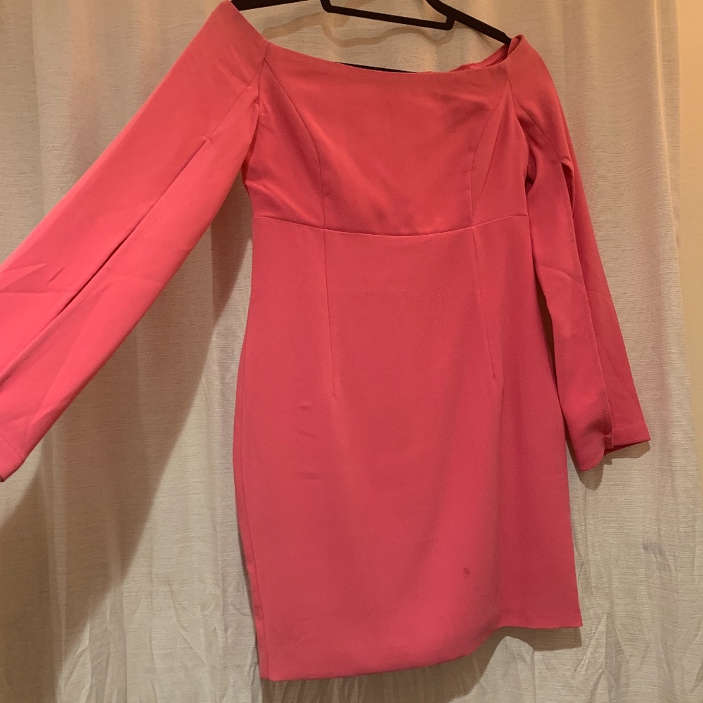 Bardot Pink Off The Shoulder Long Sleeve Dress - Picture 3 of 6